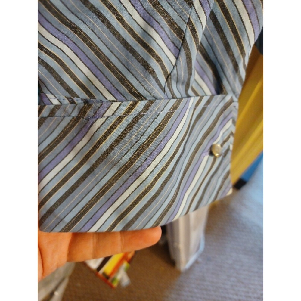 calvin klein L mens dress shirt Blue Gray Purple Brown Chevron French cu… - Picture 8 of 8